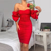 Solid Off Shoulder Ruched Bodycon Dress Party Dress Summer Dress